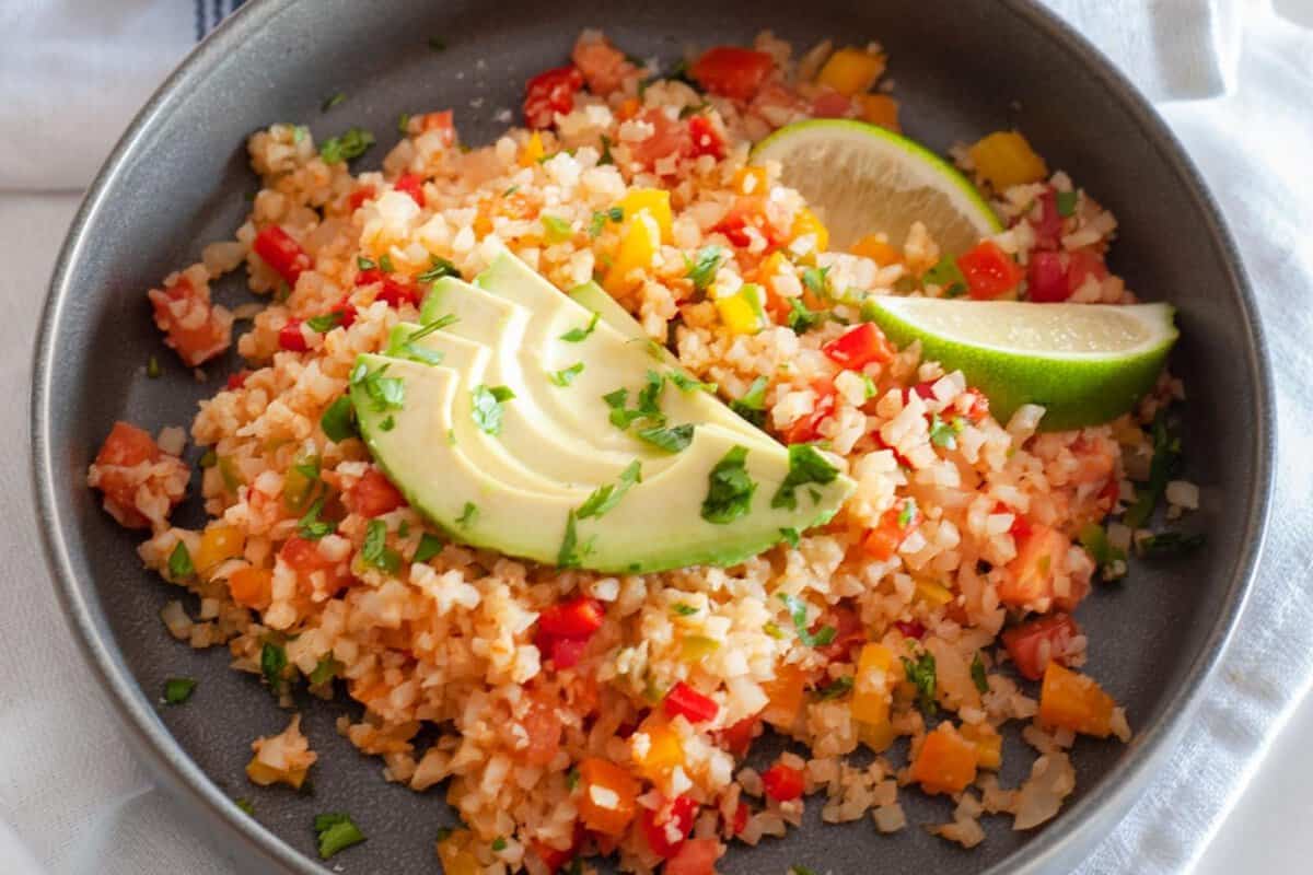 a large plate of Mexican cauliflower rice