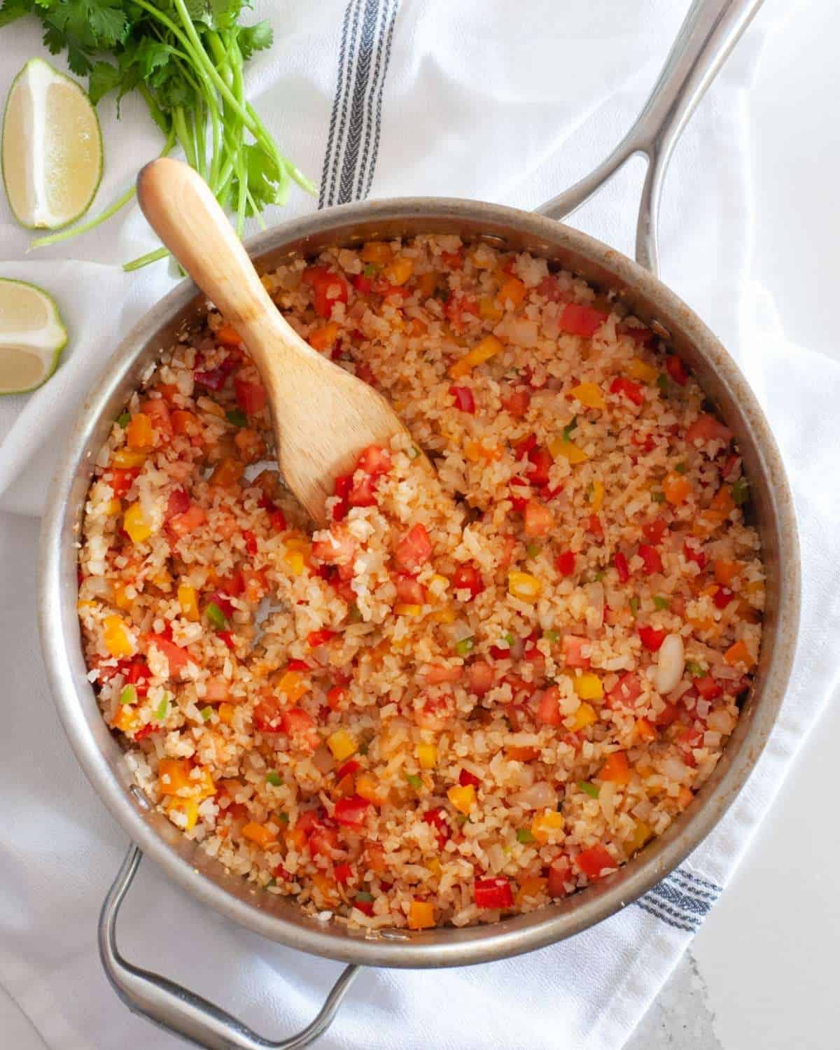 Mexican cauliflower rice in a skillet