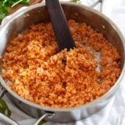 large skillet of spanish cauliflower rice
