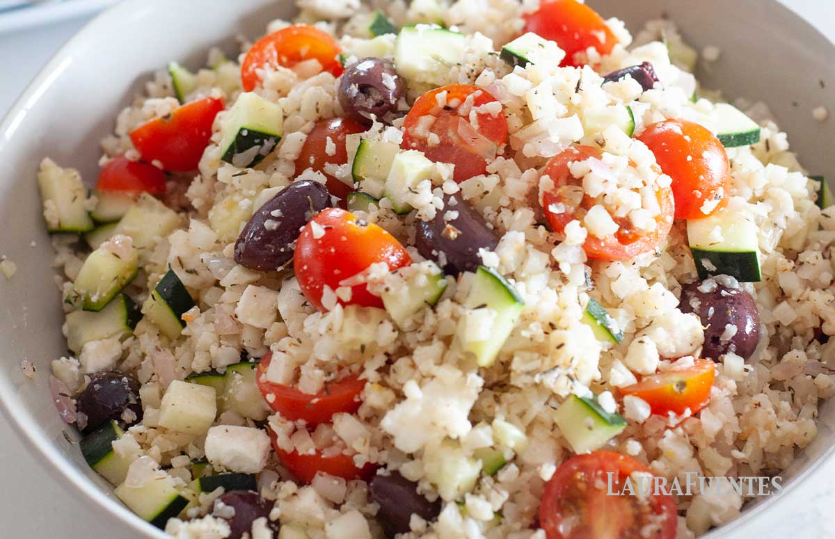 large bowl of Mediterranean Cauliflower Rice