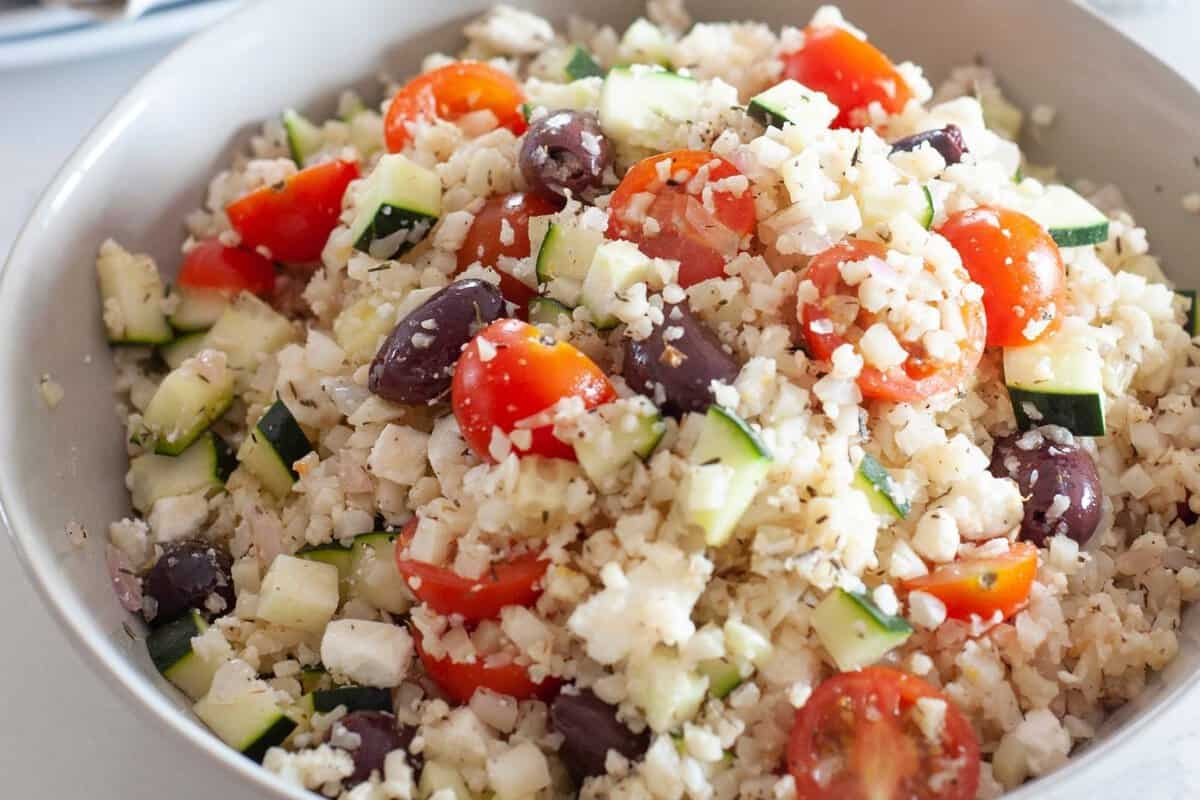 a bowl Mediterranean cauliflower rice