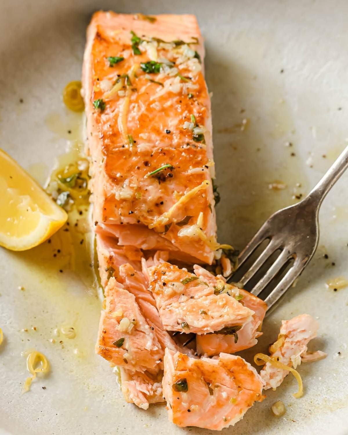 flaky salmon fillet on a plate