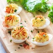 Five Classic deviled eggs