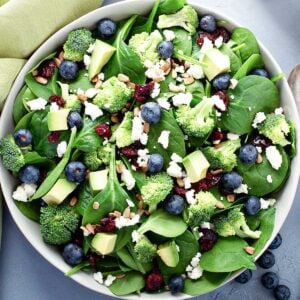 blueberry spinach salad in a bowl