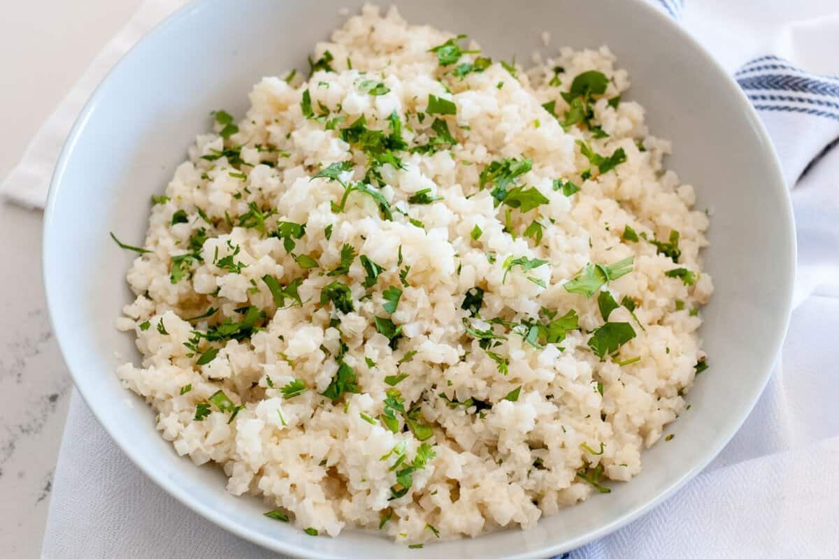 a bowl of coconut cauliflower rice