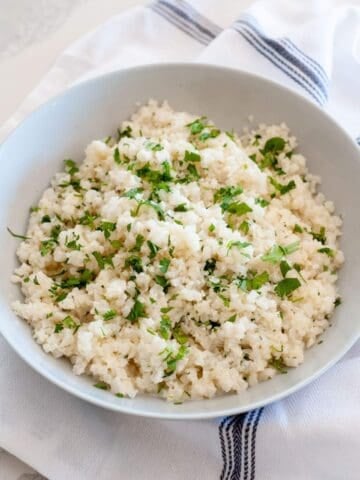 a bowl of coconut cauliflower rice