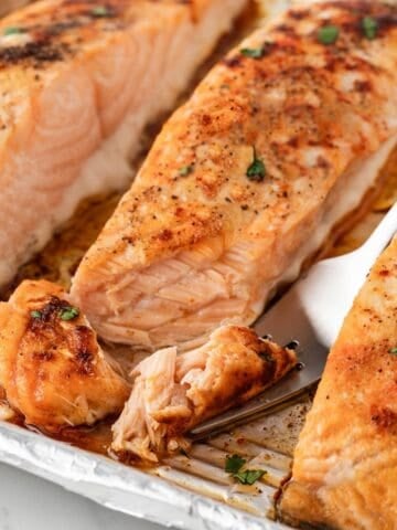 salmon fillet on a baking pan