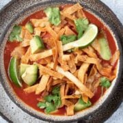 top view of vegetable tortilla soup