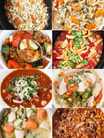collage image with eight types of soups
