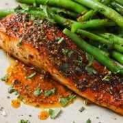 seared cajun salmon with green beans