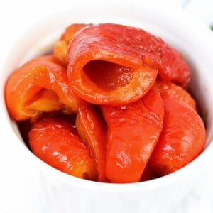 small bowl of roasted red pepper pieces