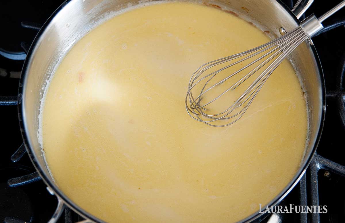 alfredo sauce in a pan