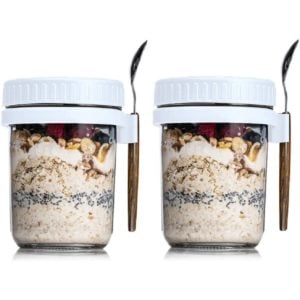 two jars of overnight oats with spoons