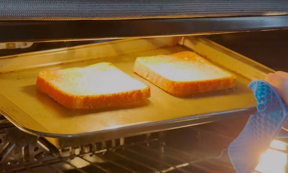 bread slices toasted in the oven