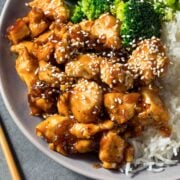 large bowl of chicken broccoli teriyaki