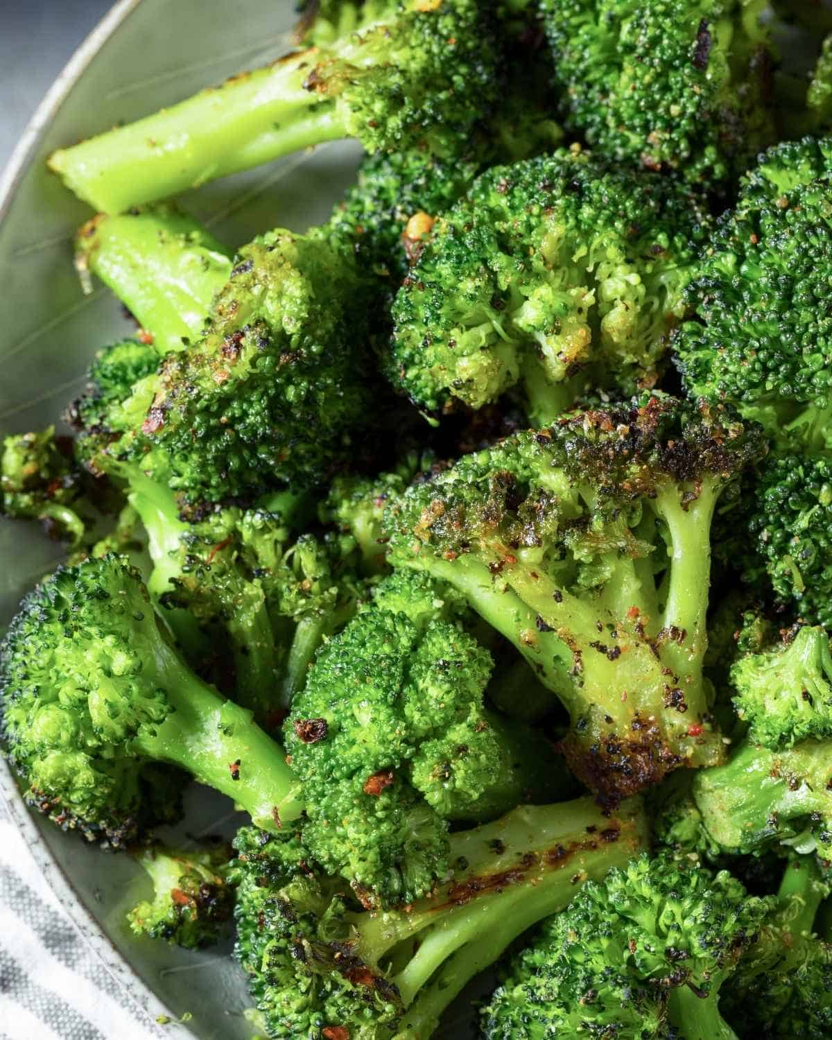 closeup of roasted broccoli