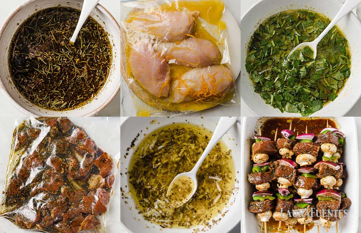 a collage of the best kabob marinades