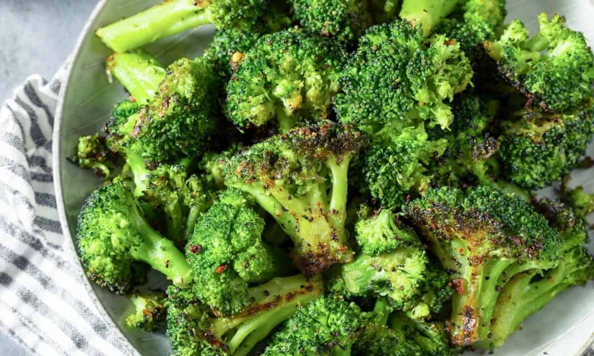 a bowl with roasted broccoli