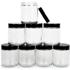 Glass jars with special black lids for yogurt
