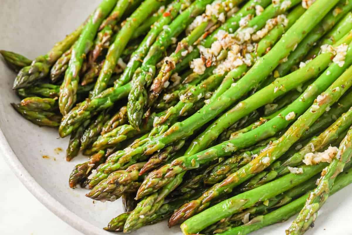spicy asparagus in a dish
