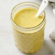 a jar of white wine vinaigrette