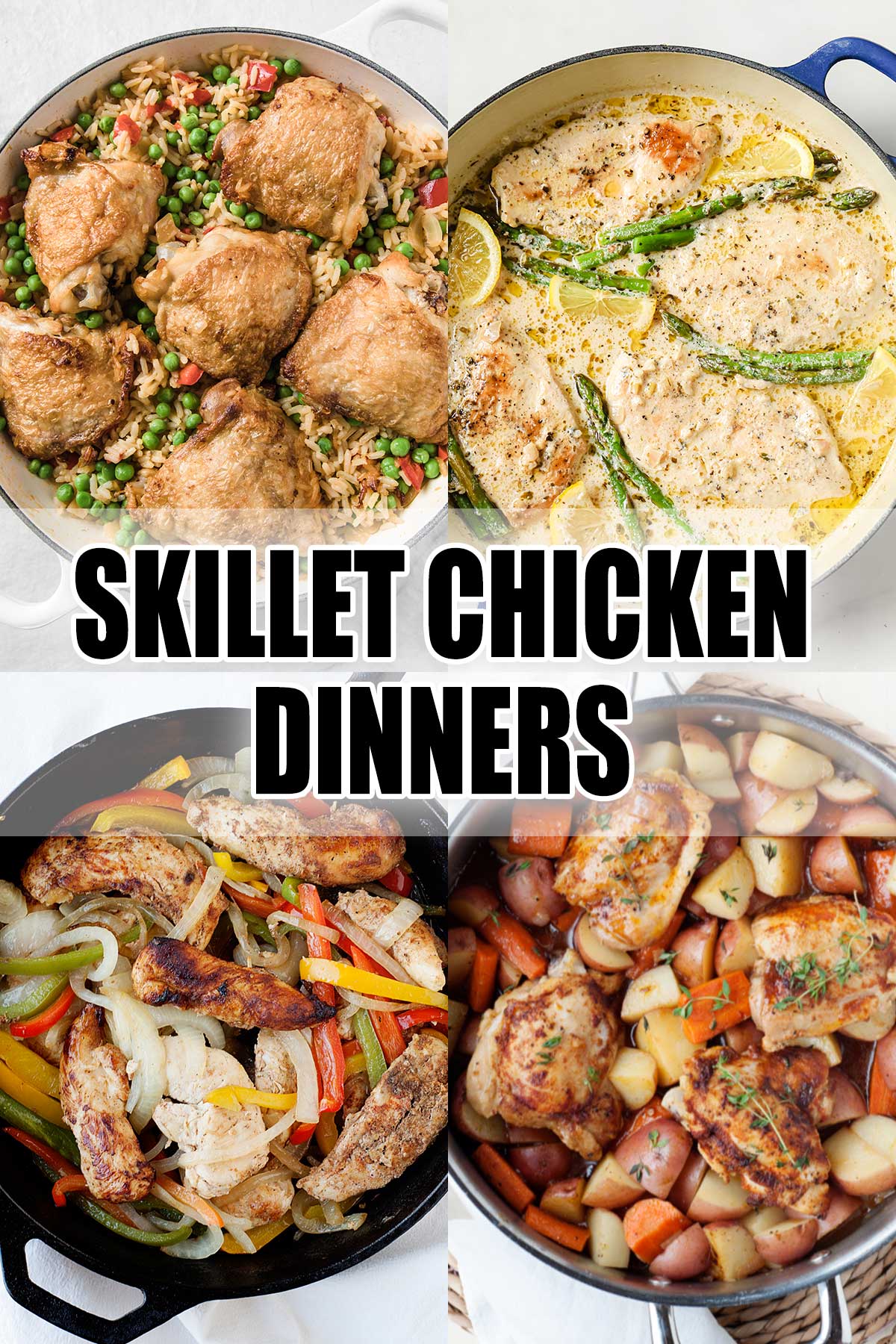 collage of skillet chicken dinner recipes