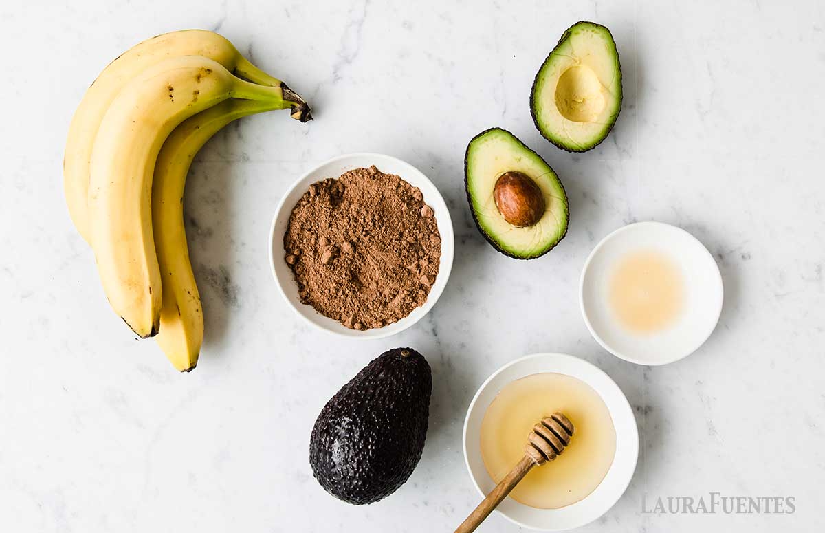 bananas, avocado, cocoa powder, honey, and vanilla