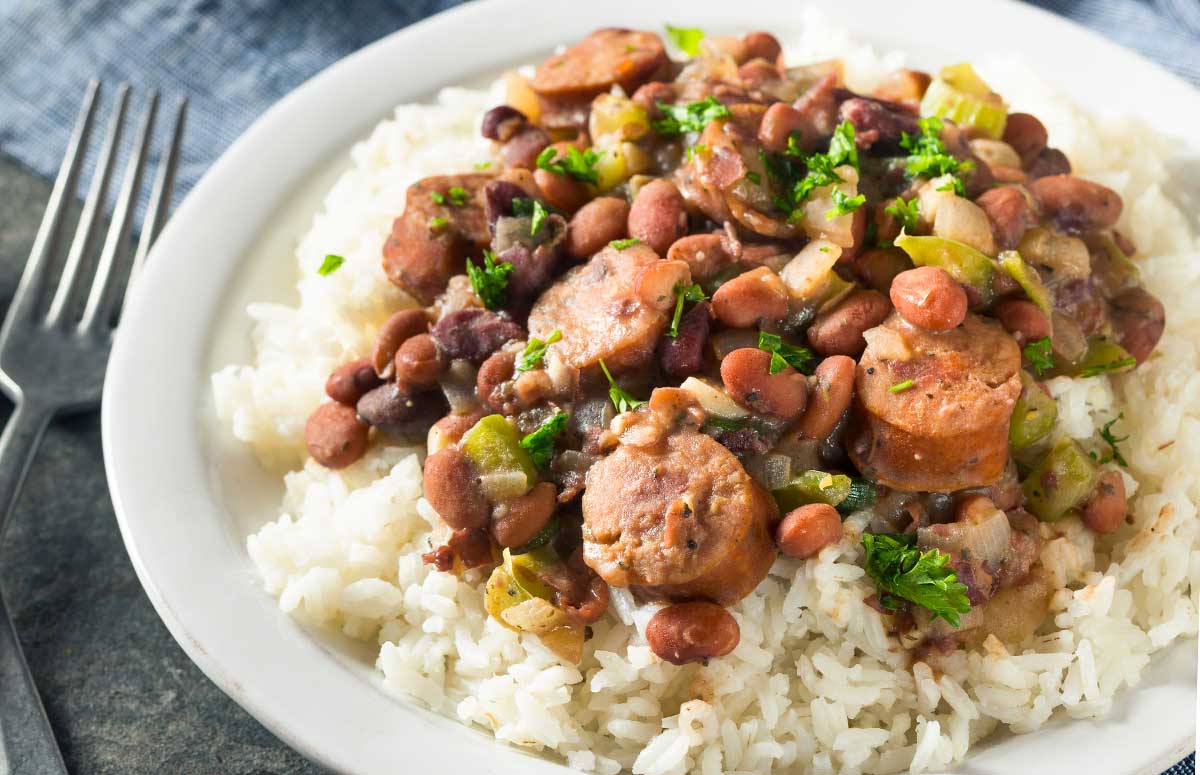 large plate of red beans and rice
