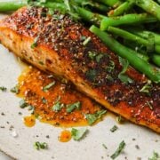 pan seared spicy salmon with asparagus
