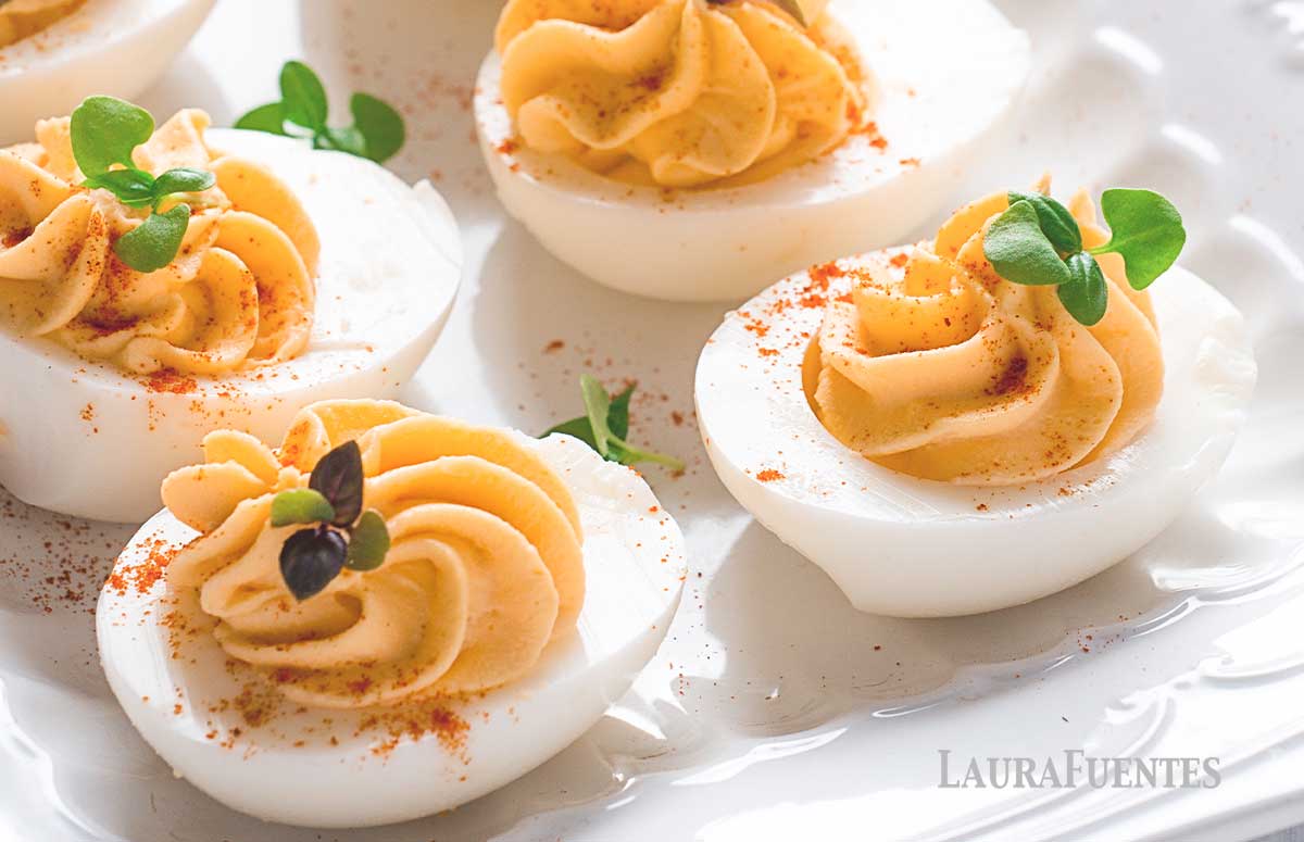 four cajun deviled eggs