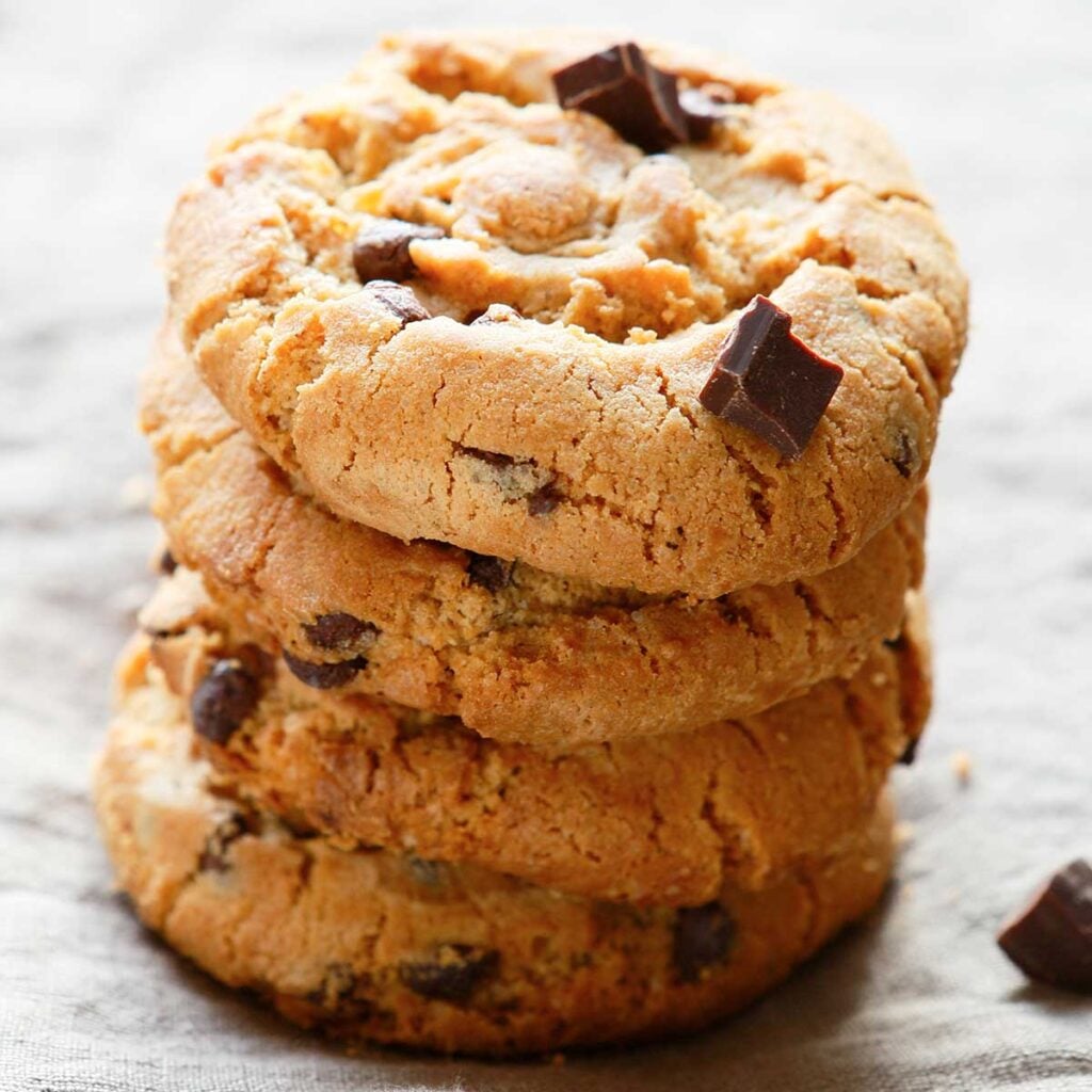 a stack of whole wheat chocolate chip cookies