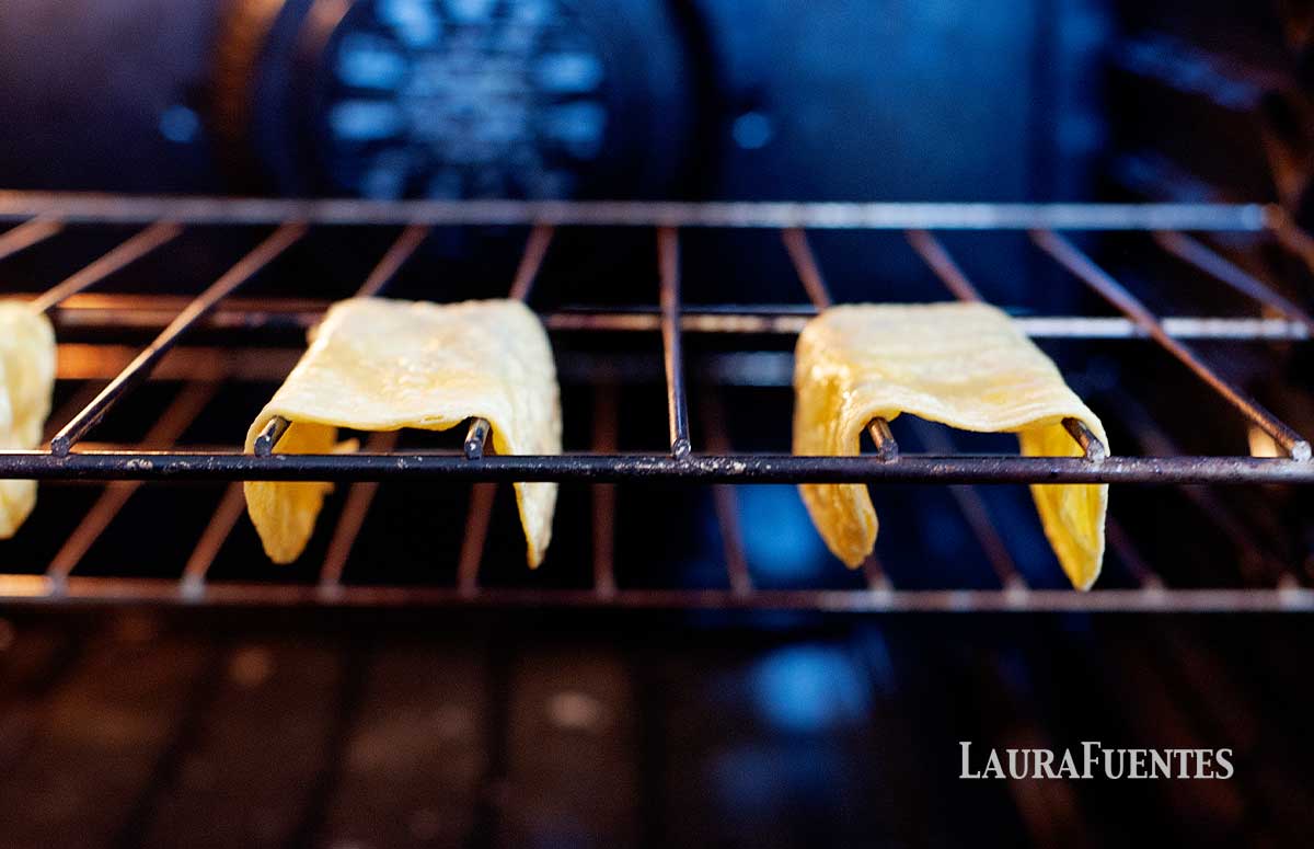 tortillas in the oven rack