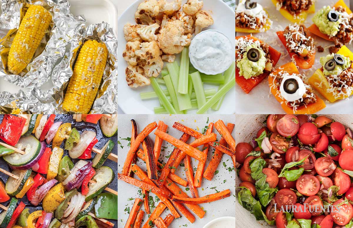 collage of six side dishes to serve with burgers