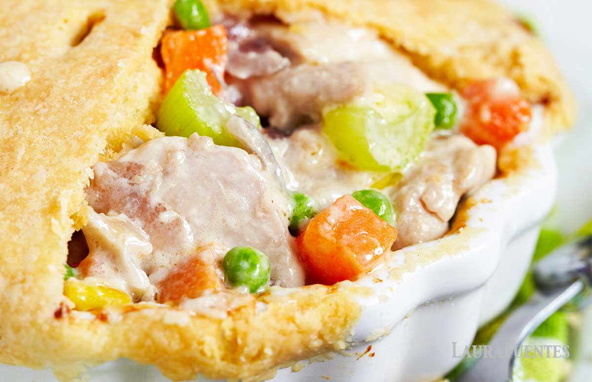 closeup of chicken pot pie with gluten free crust