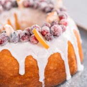 closeup of cranberry orange bundt cake