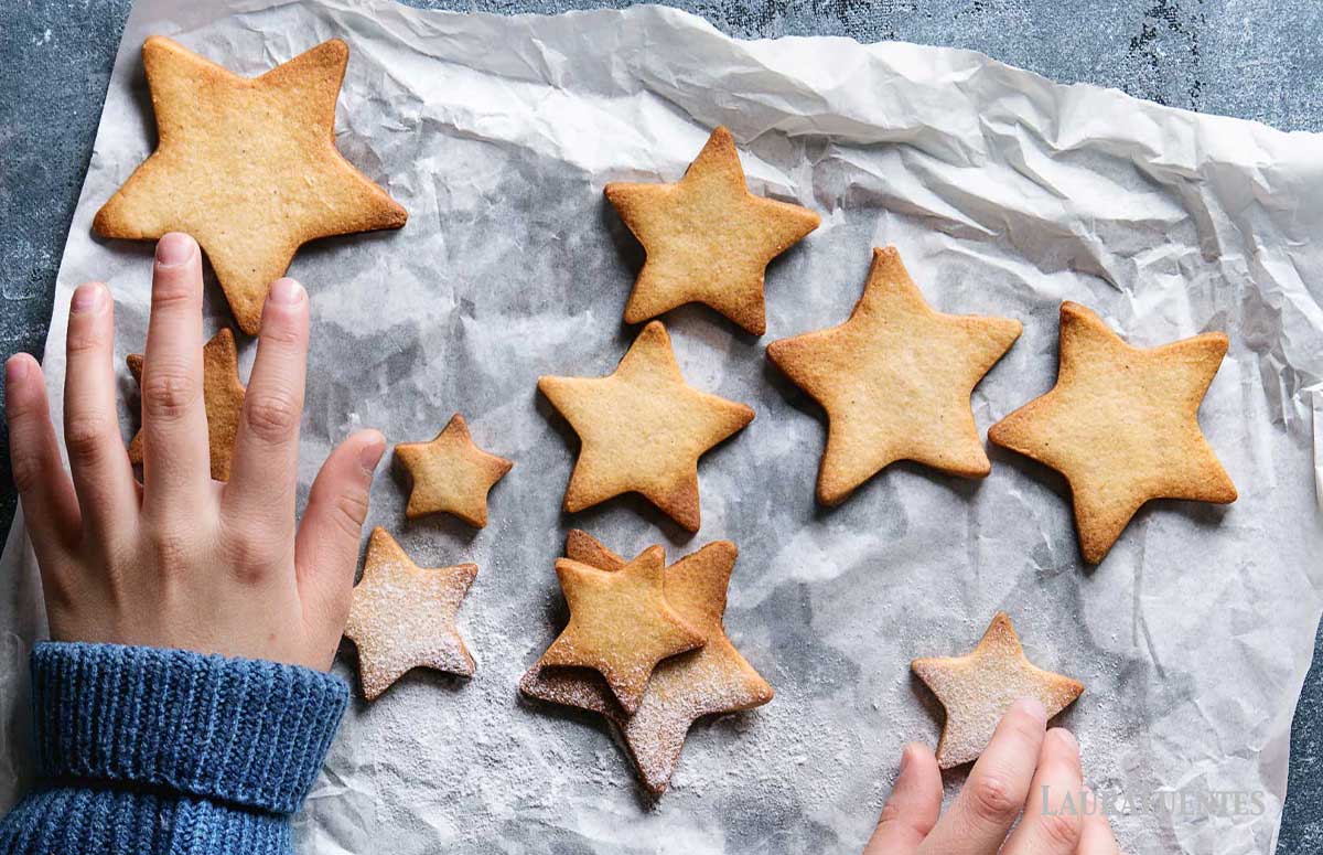 star shaped sugar cookies on a baking sheet