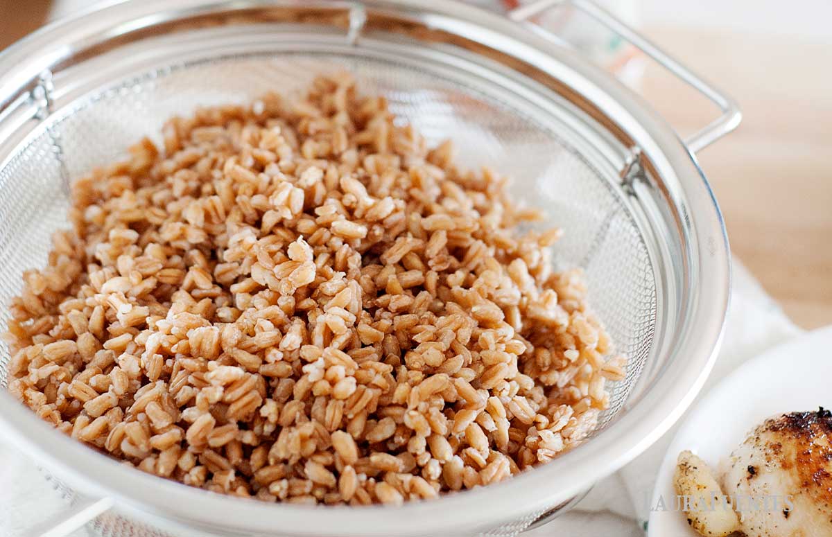 farro in a coliander