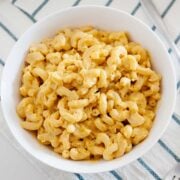 closeup of a large bowl of macaroni and cheese