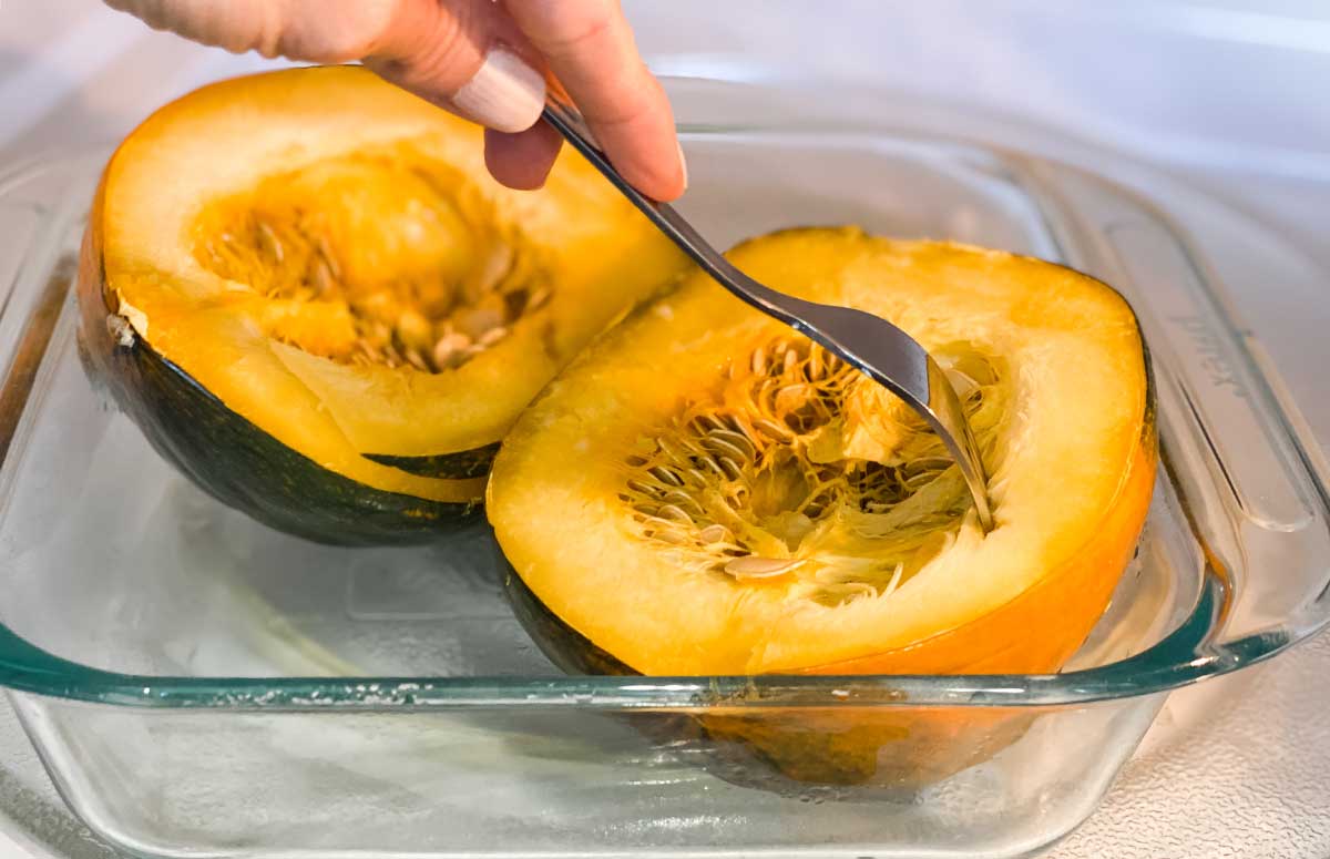 testing acorn squash for doneness in the microwave