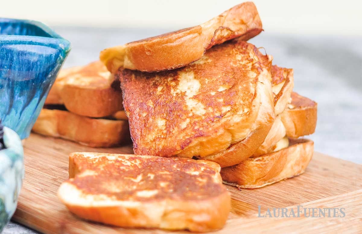 pile of French toast on a cutting board