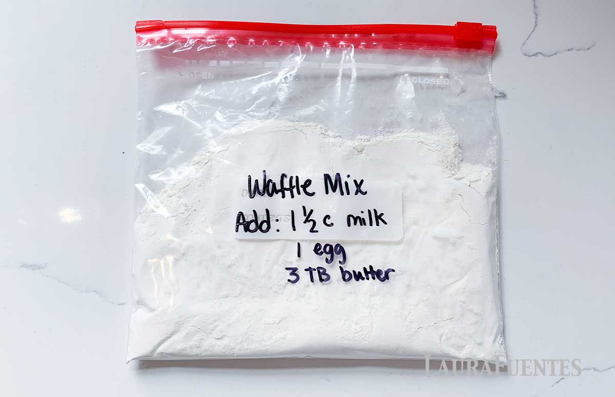 flat zip bag of homemade waffle mix