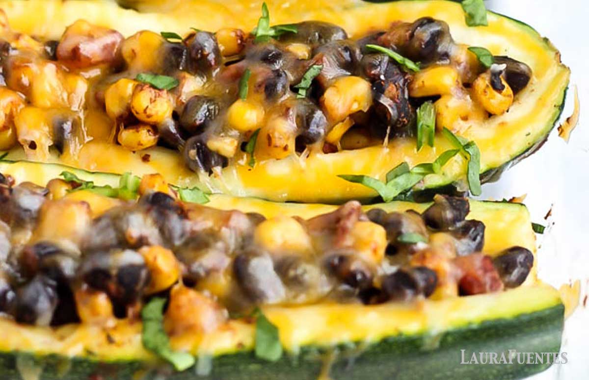 two meatless zucchini boats