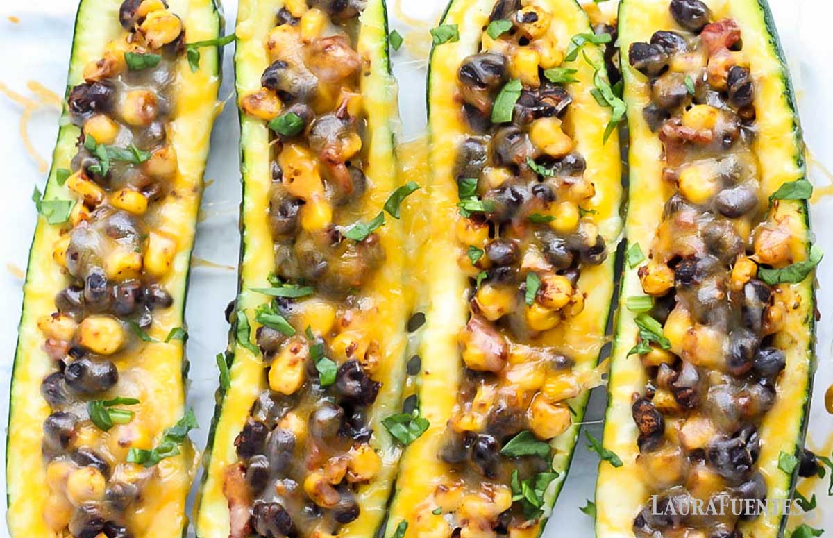 four meatless stuffed zucchini