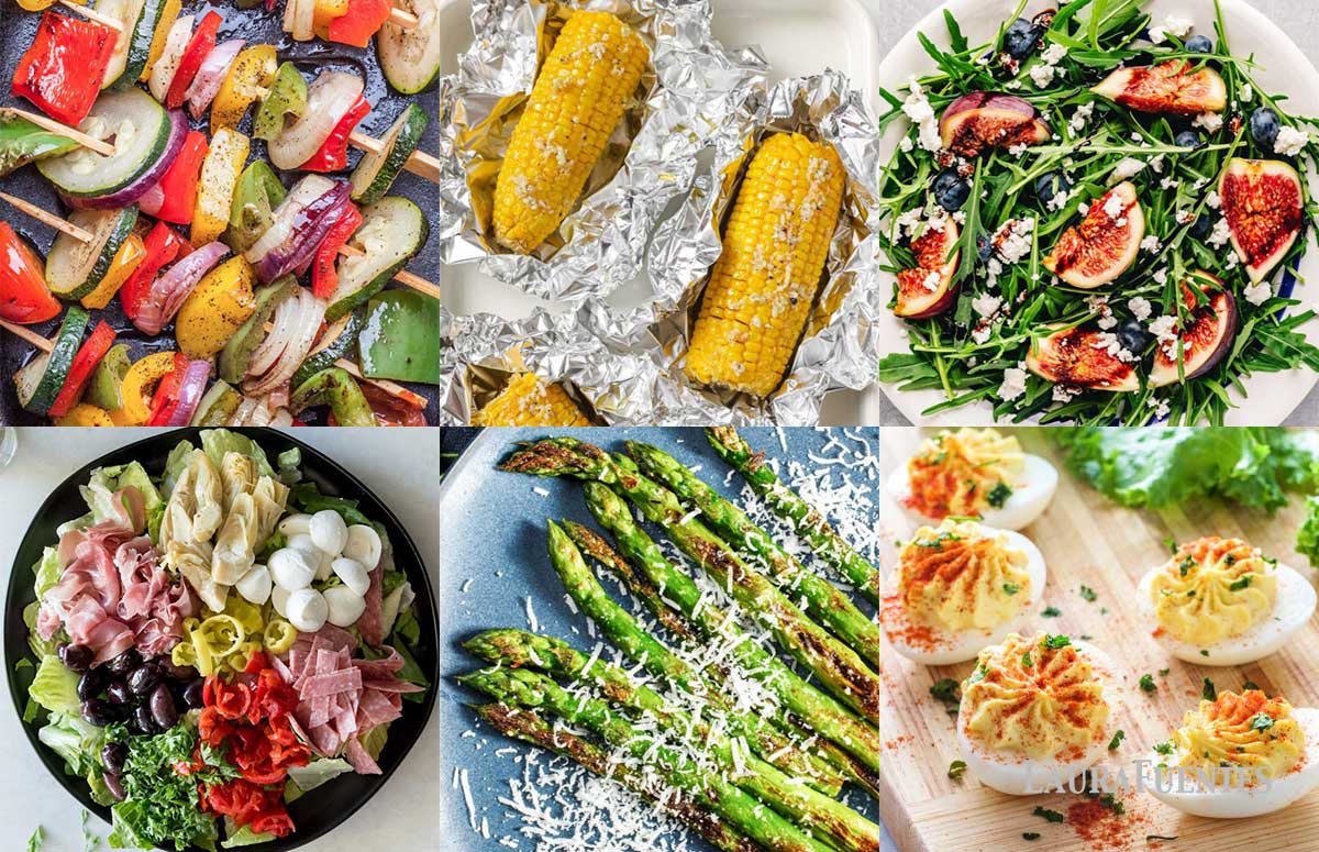 an image collage of side dishes for kabobs
