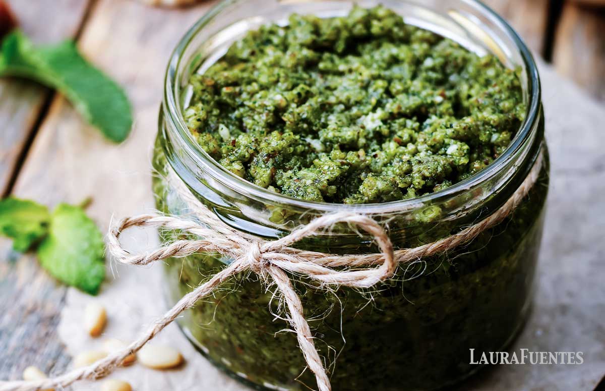 small jar of broccoli pesto 