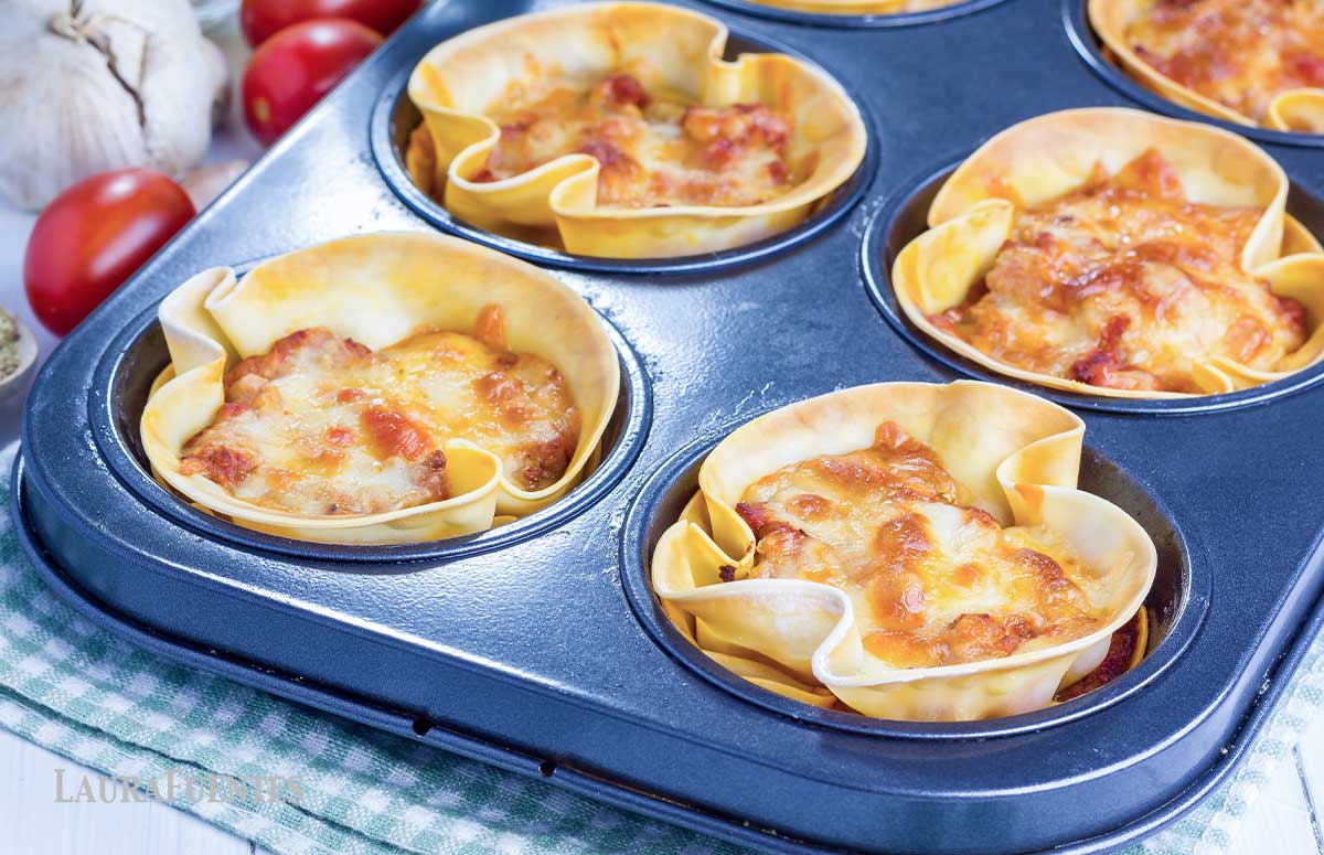 lasagna cupcakes in a cupcake tray