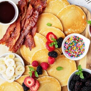 pancakes on a bar with toppings