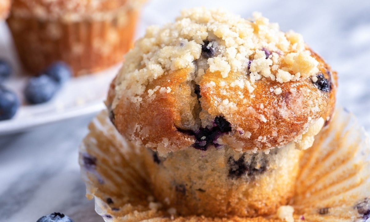 a blueberry coffee cake muffin