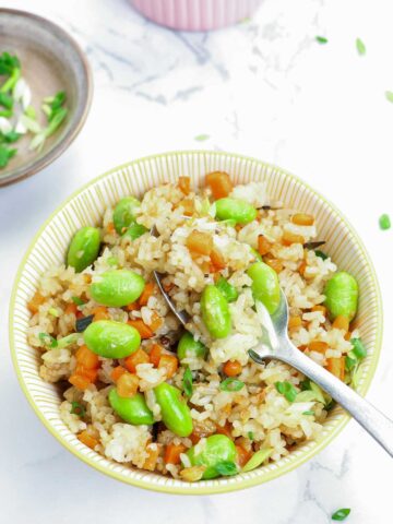 small bowl filled with edamame fried rice