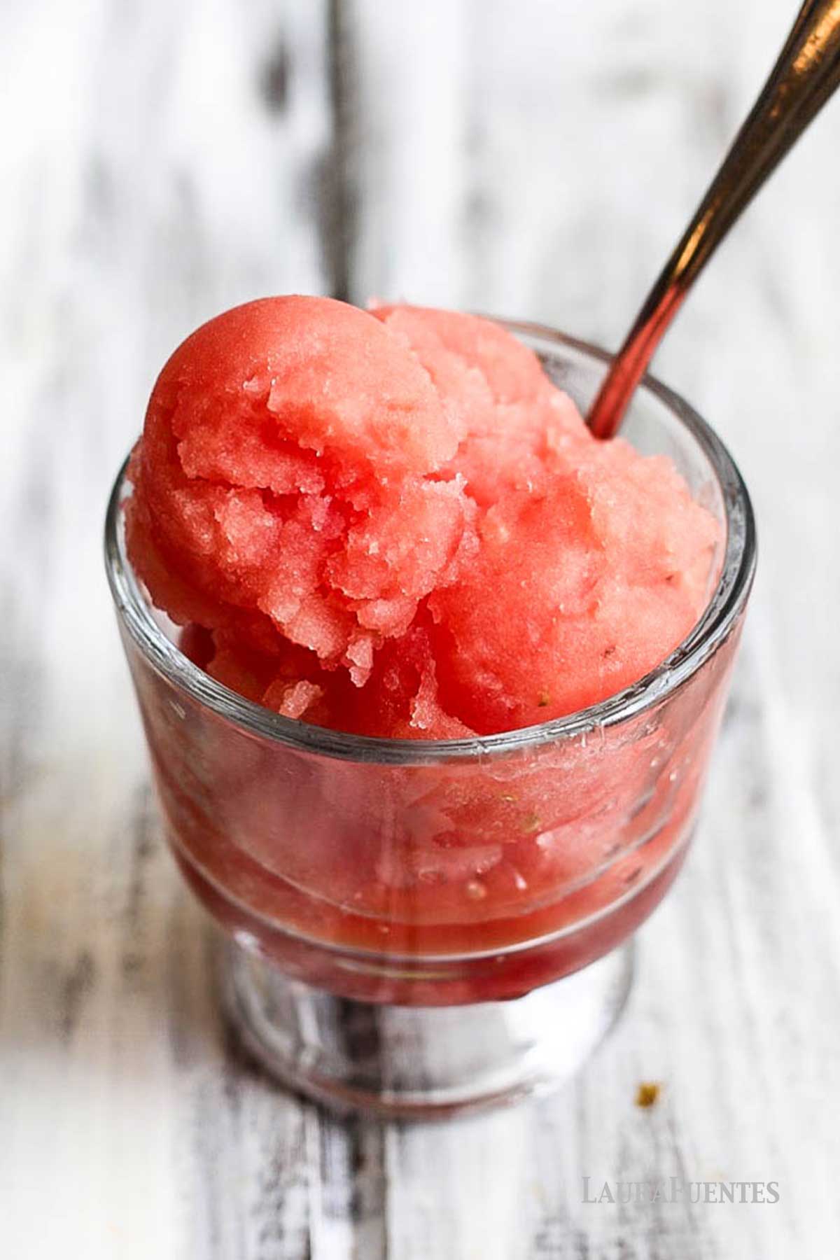 Watermelon slush in an ice cream dish